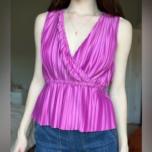 Japna Pink Sleeveless Pleated Top